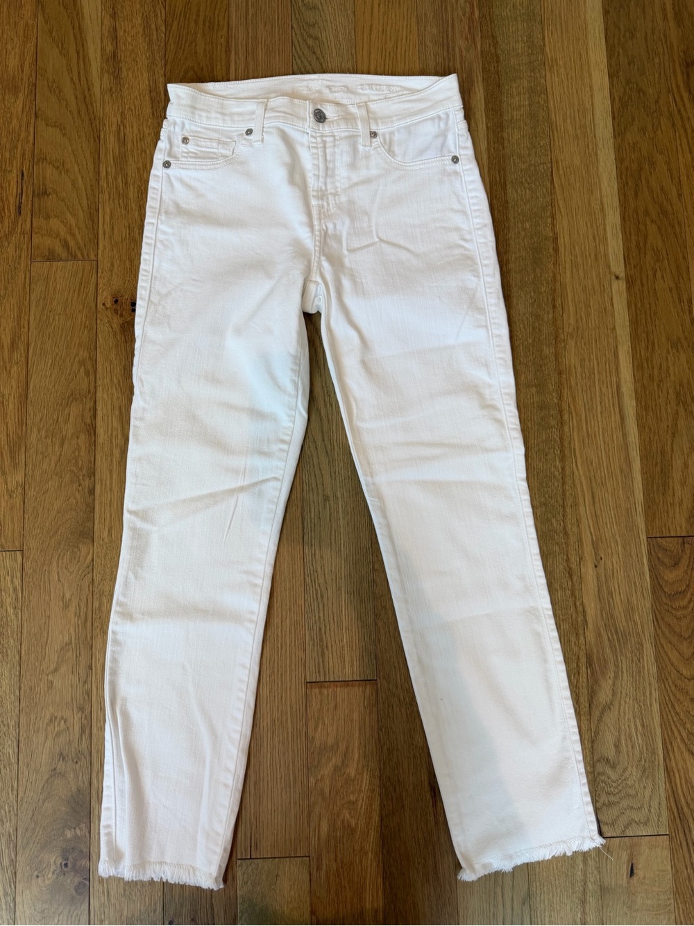 7 For All Mankind White Skinny Ankle Jeans Raw Hem Women’s Size 25